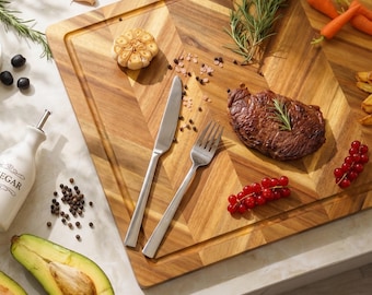 Solid Acacia Wood Cutting Board, Herringbone Serving Charcuterie, Large Grazing Board, Kitchen Prep