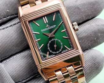 Vintage Jaeger LeCoultre Reverso Green Dial Quartz Men' Wrist Watch Free Shipping