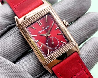 Vintage Jaeger LeCoultre Reverso Red Dial Quartz Men's Wrist Watch Free Shipping