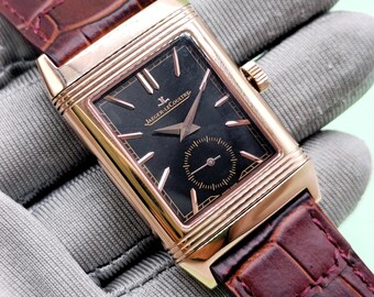 Vintage Jaeger LeCoultre Reverso Black Dial Quartz Men's Wrist Watch Free Shipping