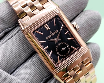 Vintage Jaeger LeCoultre Reverso Black Dial Quartz Men' Wrist Watch Free Shipping