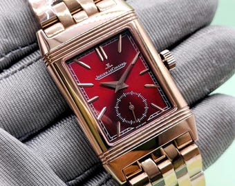Vintage Jaeger LeCoultre Reverso Red Dial Quartz Men' Wrist Watch Free Shipping