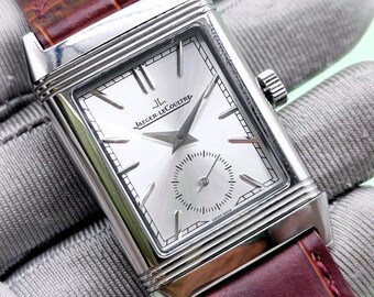 Vintage Jaeger LeCoultre Reverso Silver Dial Quartz Men's Wrist Watch Free Shipping