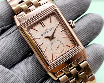 Vintage Jaeger LeCoultre Reverso Rose Gold Dial Quartz Men' Wrist Watch Free Shipping