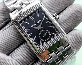 Vintage Jaeger LeCoultre Reverso Black Dial Quartz Men's Wrist Watch Free Shipping