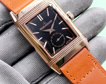 Vintage Jaeger LeCoultre Reverso Black Dial Quartz Men's Wrist Watch Free Shipping