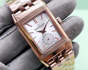 Vintage Jaeger LeCoultre Reverso Silver Dial Quartz Men' Wrist Watch Free Shipping