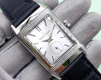 Vintage Jaeger LeCoultre Reverso Silver Dial Quartz Men's Wrist Watch Free Shipping