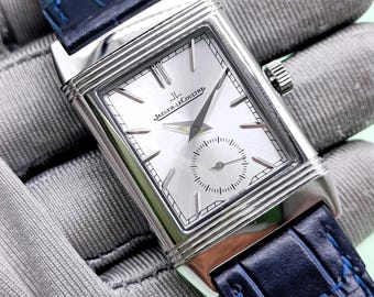 Vintage Jaeger LeCoultre Reverso Silver Dial Quartz Men's Wrist Watch Free Shipping