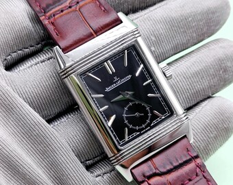 Vintage Jaeger LeCoultre Reverso Black Dial Quartz Men's Wrist Watch Free Shipping