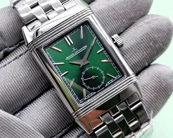 Vintage Jaeger LeCoultre Reverso Green Dial Quartz Men's Wrist Watch Free Shipping