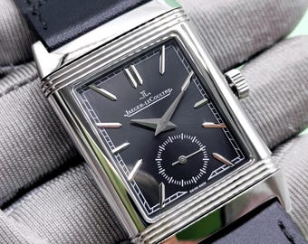 Vintage Jaeger LeCoultre Reverso Black Dial Quartz Men's Wrist Watch Free Shipping
