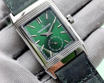 Vintage Jaeger LeCoultre Reverso Green Dial Quartz Men's Wrist Watch Free Shipping