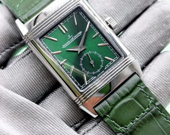 Vintage Jaeger LeCoultre Reverso Green Dial Quartz Men's Wrist Watch Free Shipping
