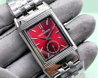 Vintage Jaeger LeCoultre Reverso Red Dial Quartz Men' Wrist Watch Free Shipping