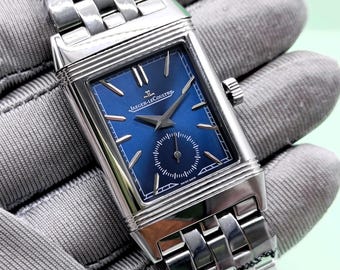 Vintage Jaeger LeCoultre Reverso Blue Dial Quartz Men's Wrist Watch Free Shipping