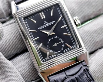 Vintage Jaeger LeCoultre Reverso Black Dial Quartz Men's Wrist Watch Free Shipping