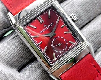 Vintage Jaeger LeCoultre Reverso Red Dial Quartz Men's Wrist Watch Free Shipping