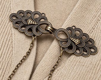 Vintage Chain Sweater Guard Filigree Cardigan Clip Adjustable Scarf Collar Closure Gift For Mom And  Friend