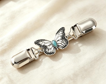 Turquoise Butterfly Sweater Clip Gold Silver No Sew Cardigan Clasp Boho Clothing Fastener Women Wedding Bridesmaid Gift