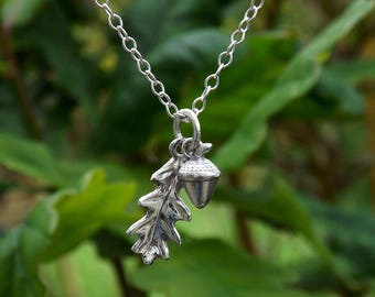 Acorn and Oak leaf. Handcrafted pendant in sterling silver.  Symbolising strength, potential and growth. With 18 inch chain.