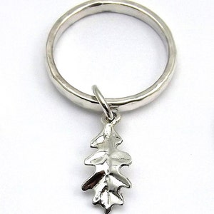 Oak leaf charm ring, handcrafted in sterling silver to your size.