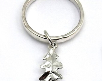 Oak leaf charm ring, handcrafted in sterling silver to your size.