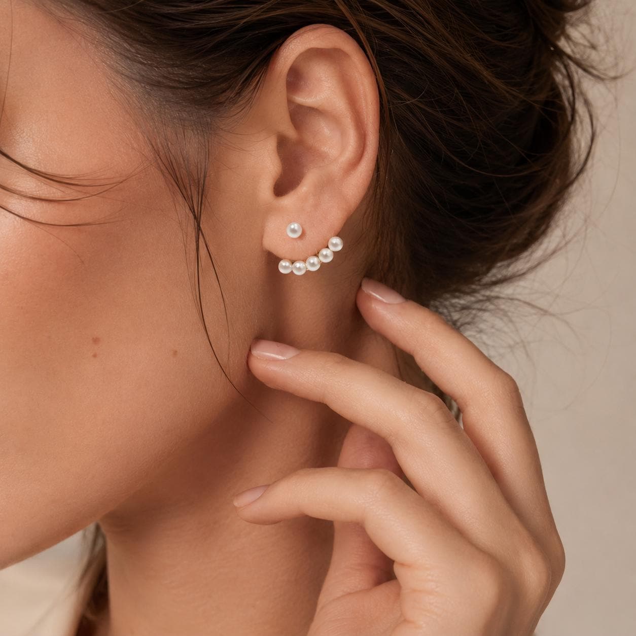 Pearl Ear Jacket Earrings, Detachable Pearl Stud Earrings, Gold Tone…