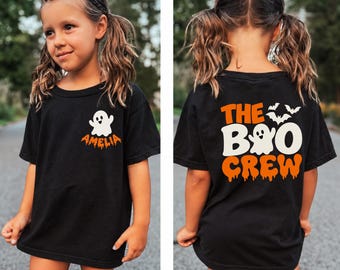 Personalisiertes „Boo Crew“-Halloween-Shirt, individuelles Geister-T-Shirt für Kinder mit Namen, süßes Halloween-Shirt für Kleinkinder, Herbst-Shirt für Süßes oder Saures