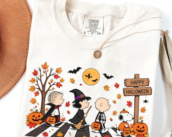 Peanuts Trick or Treat Crossing T-Shirt, Halloween Snoopy Charlie Brown, Vintage Halloween Shirt, Spooky Fall Graphic, Retro Halloween Gift