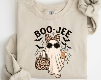 Boo-Jee Ghost Sweatshirt, Leopard Ghost Tee, Ghost Coffee Shirt, Funny Fall Shirt, Ghost Tee, Girly Halloween Gift, Boojee Shirt