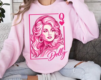 Dolly Parton Queen of Hearts Sweatshirt, Dolly Parton Tribute Country Music Pink Graphic Sweatshirt, Western Cowgirl Sweatshirt