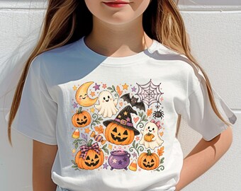Comfort Colors Watercolor Halloween Youth Shirt, Pastel Fall Halloween Party Tee, Spooky Season Gift