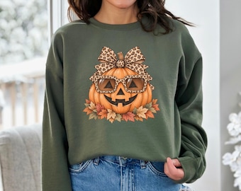 Pumpkin Halloween Fall Sweatshirt, Pumpkin Crewneck, Halloween Outfits Women, Autumn Sweatshirts, Leopard Pumpkin Sweaters, Jack O Lantern
