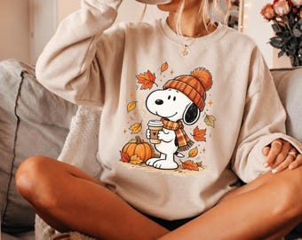 Cute Fall Shirt or Sweatshirt, Cozy Pumpkin Coffee Tee, Cartoon Autumn Sweatshirt
