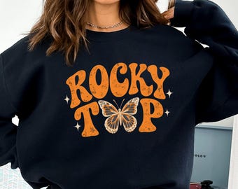 Rocky Top Butterfly Sweatshirt, Tennessee Football Sweatshirt, Retro Game Day Tee, Vintage Tennessee Shirt, Orange Football Sweatshirt
