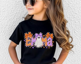 Halloween Shirt - Girls Halloween Outfit – Personalized With Name – Cute Fall Kids Tee - Checkered Ghost tshirt - Preppy Girls Shirt