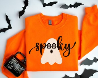 Spooky Ghost Crewneck Sweatshirt, Halloween Boo Crew Apparel