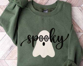 Spooky Ghost Crewneck Sweatshirt, Halloween Boo Crew Apparel