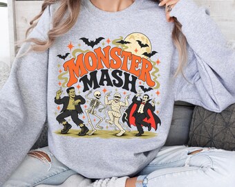 Monster Mash Sweatshirt, Retro Halloween Crewneck, Vintage Monster Sweater, Spooky Season Sweatshirt, Halloween Gift