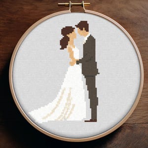 Modèle de point de croix mariage, couple marié facile, téléchargement au format PDF
