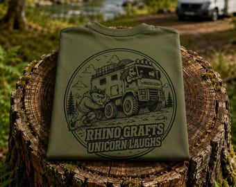 Funny Camping Couple T-Shirt: Rhino Grafts Unicorn Laughs