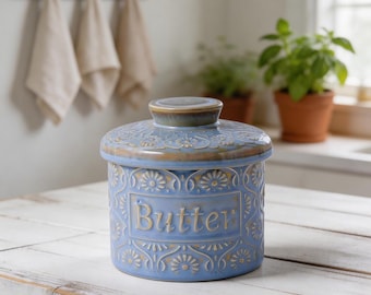 Custom Embossed Ceramic Butter Dish | Vintage Reactive Glaze Kitchen Keeper