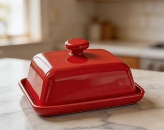 Customizable Classic Red Ceramic Butter Dish | American Retro Kitchenware Tray