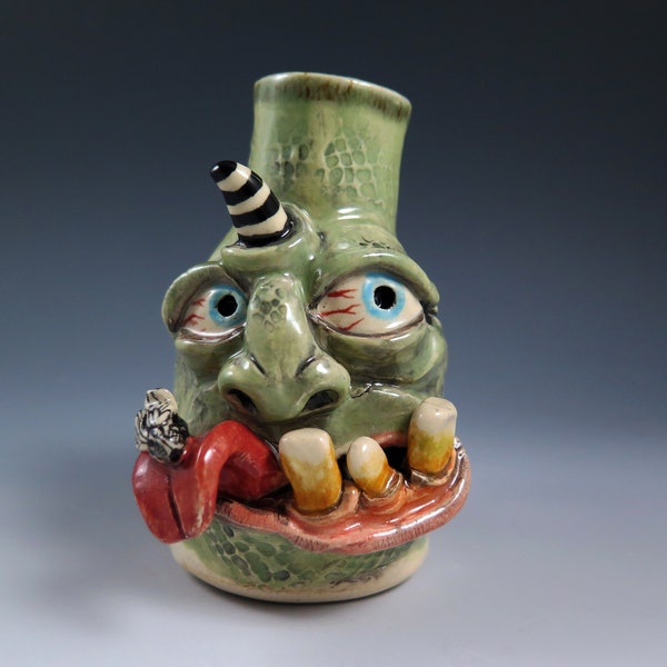 Mack the Fly Eater, Handmade Pottery Mini Facejug, Clay Monster Sculpture, Creatures, Oddities, Ceramic Monster, OOAK