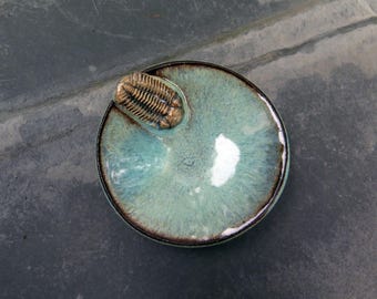 Hand-sculpted Trilobite Dipping Dish, Pottery Dish, Original Art Ceramic, Handbuilt Porcelain Ring Dish, Trinket Dish, Soap Dish, Fossils
