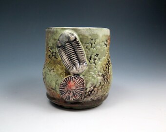 Handmade Fossil Teabowl, Ceramic Teabowl, 10oz, Hand built Textured Ceramic Cup, Unique Handmade Teabowl, Tea Lover Cup, Gift for Him