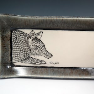 Unique Handbuilt Ceramic Armadillo Tray, Sushi Dish, Decorative Plate, Home Decor, Hand-painted Tray, Animal Lover Gift