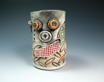 Crusty Robot Ceramic Cup, 10oz, Handmade Clay Robot Sculpture, Unique Pottery Cups, Whimsical Pottery, Tea Cup, Juice Cup, OOAK
