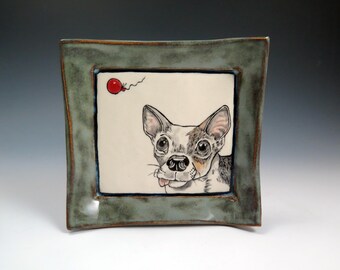 The One That Got Away - Hand crafted Ceramic Doggie Dish, Original Art Pottery, Decorative Plate, Unique Home Decor, Dog Lover Gift
